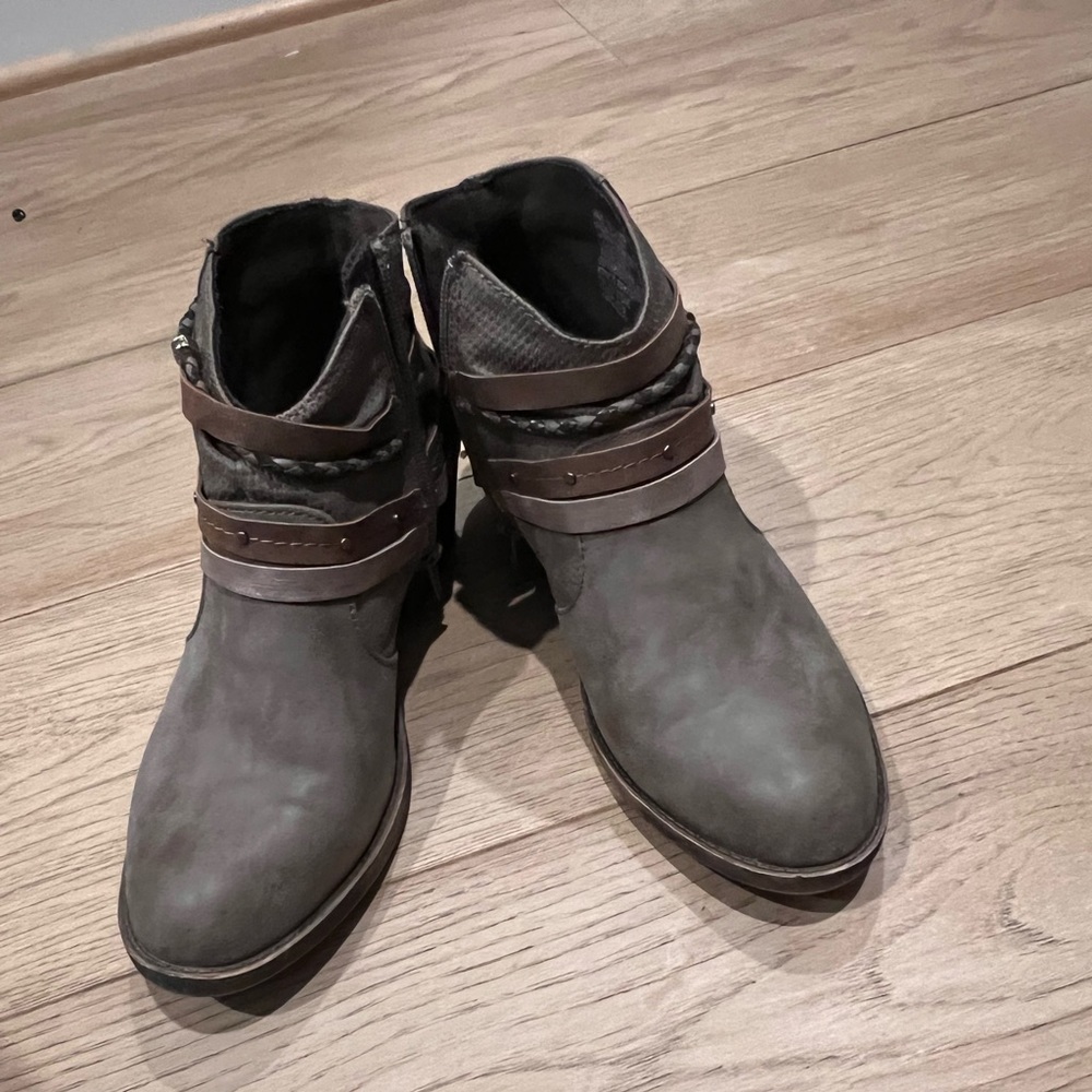 Grayish tan booties